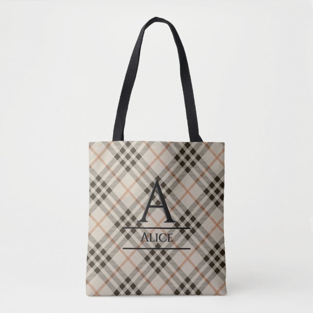 Monogramm Tartan Background Tote Bag Tasche (Vorderseite)