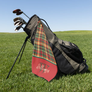 Monogramm-Tartan Orange Grün Kariert Golfhandtuch