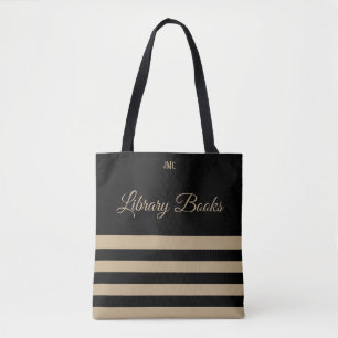 Monogramm-Tasche für Bibliotheksschwarz und -Strei Tasche