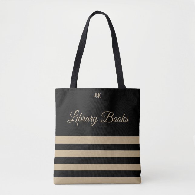Monogramm-Tasche für Bibliotheksschwarz und -Strei Tasche (Vorderseite)
