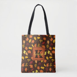 Monogramm-Tasche für orange und gelbe Herbstlaube Tasche