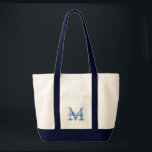 Monogramm Taschen mit personalisiertem Namen mit T<br><div class="desc">Personalisierter Name Monogramm Totbeutel mit Taschen. Navy Blau und Weiß Farbe. Elegantes Logo-Design mit mit Monogramm Buchstaben-Initialen. Niedliche Vintage Gunst Geschenkidee für Braut,  Blume Mädchen,  Trauzeugin,  Brautmutter und Brautmädchen bei Hochzeiten,  Brautparty oder Junggeselinnen-Abschied. Stilvolle Skripttypografie.</div>