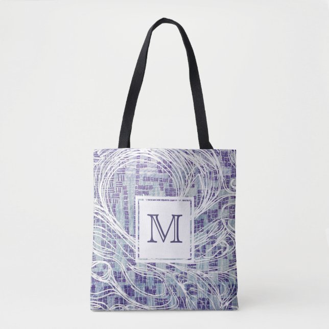Monogramm-Taschen-Tasche | blauer u. lila Strudel Tasche (Vorderseite)