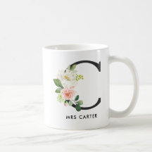 Monogramm-Tasse, Blumenmonogramm C,