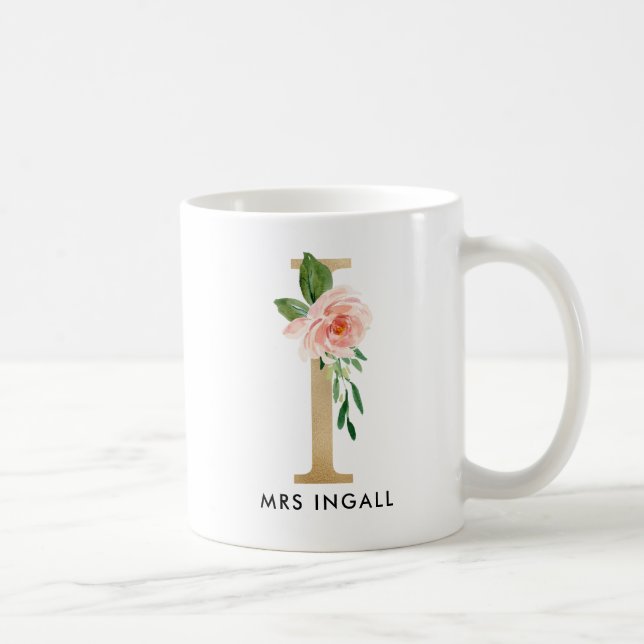 Monogramm-Tasse, Blumenmonogramm I, Kaffeetasse (Rechts)