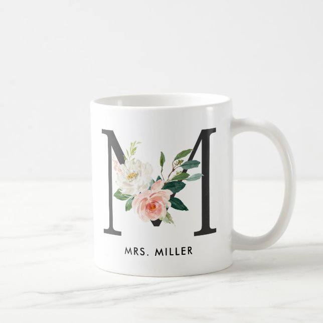 Monogramm-Tasse, Blumenmonogramm M, Kaffeetasse (Rechts)