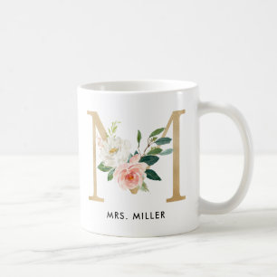 Monogramm-Tasse, Blumenmonogramm M, Kaffeetasse