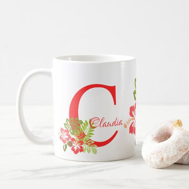 Monogramm-Tasse für tropische Blume Kaffeetasse (Mit Donut)