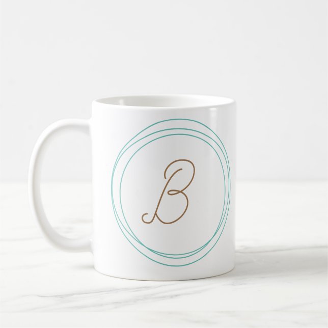Monogramm-Tasse in Aquamarin/Gold Kaffeetasse (Links)