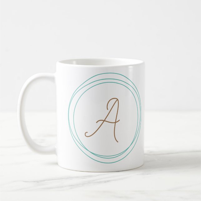 Monogramm-Tasse in Aquamarin/Gold Kaffeetasse (Links)