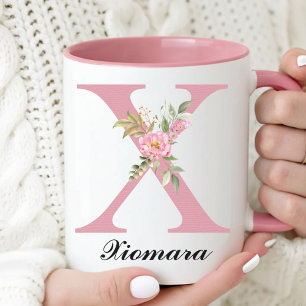 Monogramm-Tasse mit rosa Rosen Geschenk zum Schula Tasse