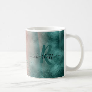 Monogramm Teal und Soft Blush Pink Ombre Folie Kaffeetasse