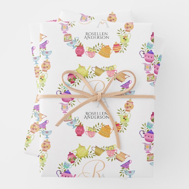 Monogramm Teebeutel und Tassen Geschenkpapier Set (Beispiel)