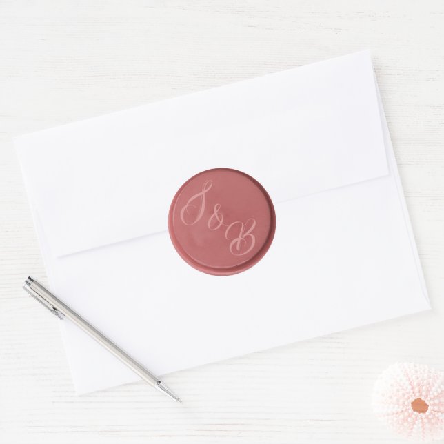 Monogramm Terracotta-Wachs Siegel Hochzeitskleber Runder Aufkleber (Umschlag)