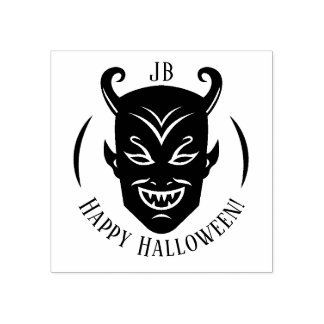Monogramm-Teufel-Halloween-Emblem Gummistempel