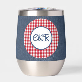 Monogramm, Text | Red Gingham Denim Stainless Stee