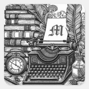 Monogramm Thema in Vintage-Schreibfarbe Quadratischer Aufkleber