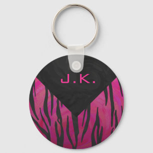 Monogramm-Tiger-Pink-und Schwarz-Druck-Muster Schlüsselanhänger