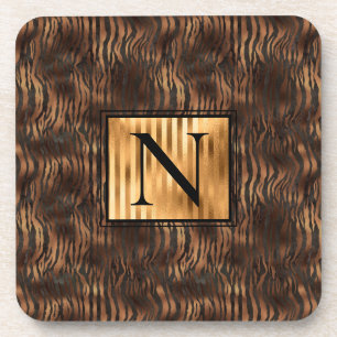 Monogramm-Tiger-Print Gold Elegant Metallisch Getränkeuntersetzer