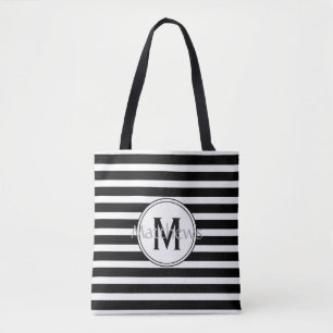 Monogramm Totbeutel aus schwarzem und weißem Strei Tasche