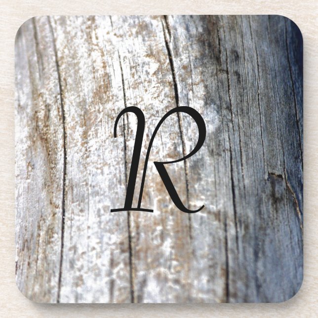 Monogramm-Treibholz Getränkeuntersetzer (Vorderseite)