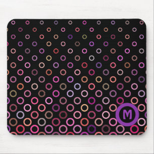 Monogramm Trendige Farbige Kreise auf Schwarz Mousepad