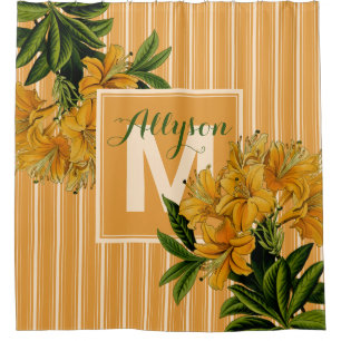 Monogramm-Trendy Gelbwurz Stripes Vintages Blumen Duschvorhang
