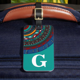 Monogramm, Tribal Inspiriert Muster, Aquamarin Gepäckanhänger