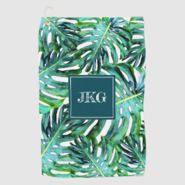 Monogramm-tropisches Grün kopieren Monstera Blatt Golfhandtuch
