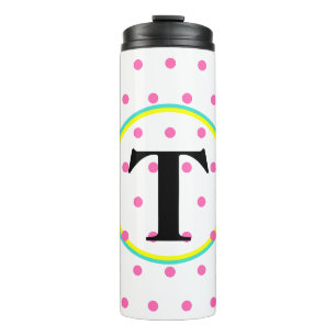 Monogramm-Türkis-Gelb-Rosa-Punkte Thermosbecher