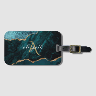 Monogramm Türkis Gold Achat Geode Gepäckanhänger