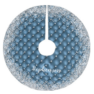 Monogramm Türkis Tufted Diamant Silber Glitter Polyester Weihnachtsbaumdecke