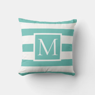 Monogramm Türkis und Weiß Streifen Kissen