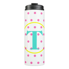 Monogramm Türkisfarbene rosa Punkte Thermosbecher
