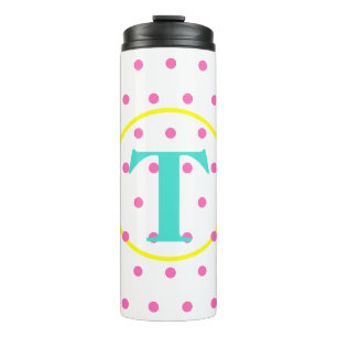 Monogramm Türkisfarbene rosa Punkte Thermosbecher