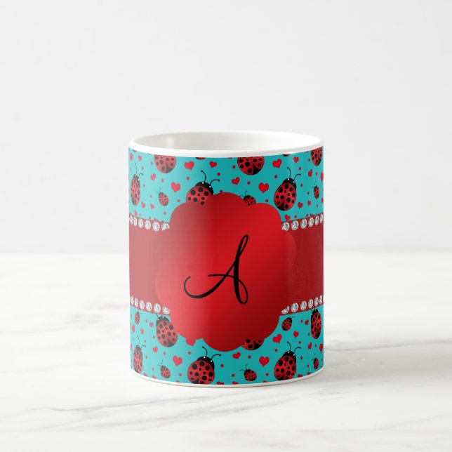 Monogramm-Türkismarienkäfer-Herzmuster Kaffeetasse (Mittel)