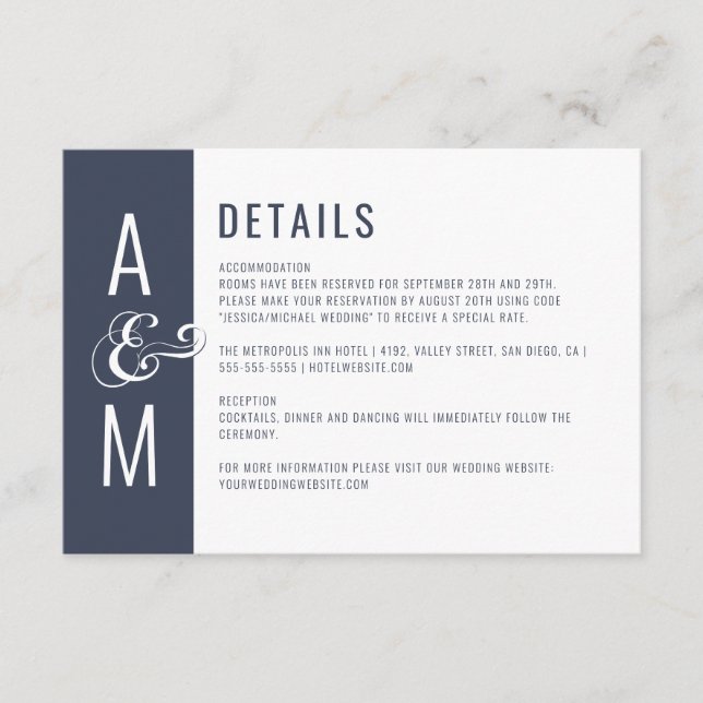 Monogramm Typografie Minimalistische Hochzeitdetai Begleitkarte (Vorderseite)