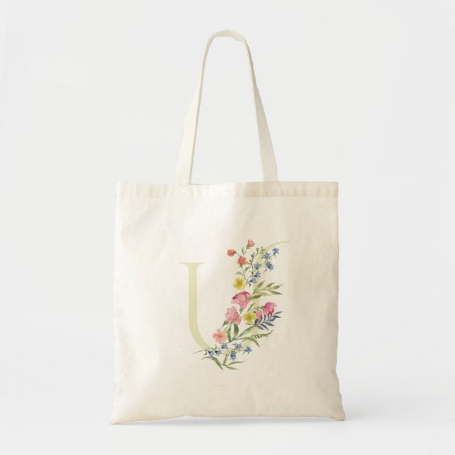 Monogramm U Hochzeit Blumenfeder-Brautparty Tragetasche (Vorne)