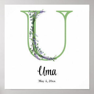 Monogramm U Lavendel-Eukalyptus-Kinderzimmer Poste Poster
