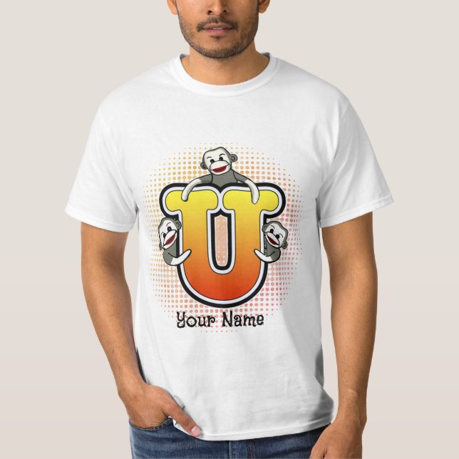 Monogramm U Sock Monkey T-Shirt (Vorderseite)