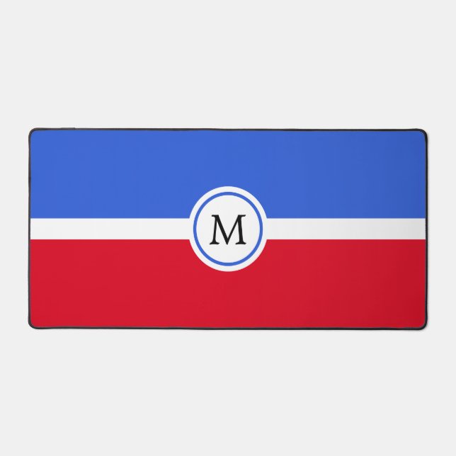 Monogramm über das verzauberte Sapphire Blau, Rot  Schreibtischunterlage (Vorderseite)