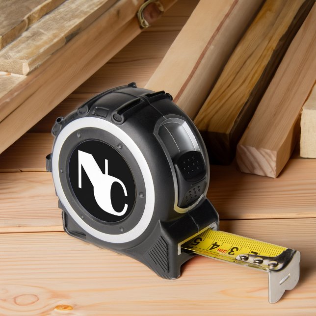 Monogramm Überlappende Initialen in Fettschrift Sc Maßband (Monogrammed with modern interlocking double initials - great gift for carpenter or other tradesman)