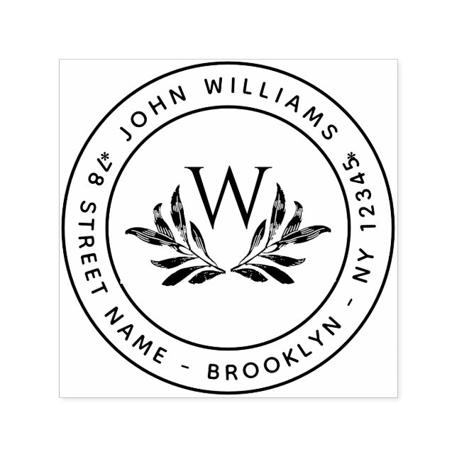 Monogramm und Blätter Erste Rücksendeadresse Permastempel (Design)