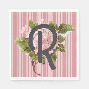 Monogramm und Blumen auf rosa Streifen Serviette