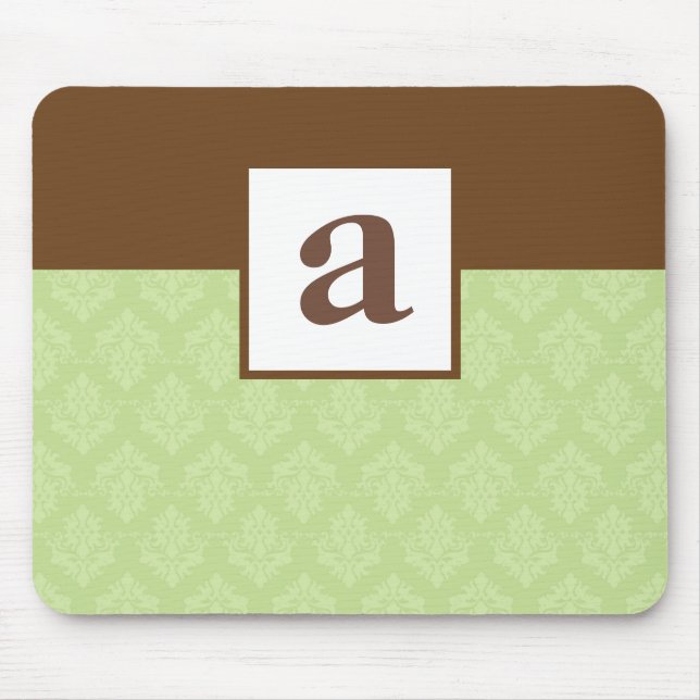 Monogramm-und Damast-Muster-Gewohnheit Mousepad (Vorne)