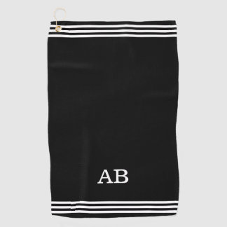 Monogramm und drei Streifen auf schwarz Golfhandtuch