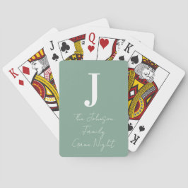 Monogramm und Familienname Sage Green Game Night Spielkarten