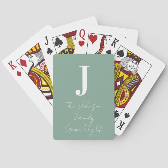 Monogramm und Familienname Sage Green Game Night Spielkarten (Rückseite)