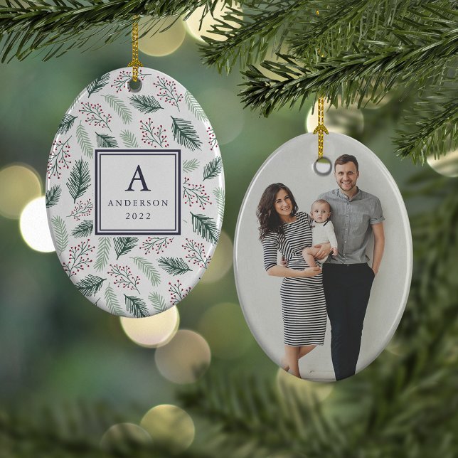 Monogramm und Foto für Holly und Pine doppelseitig Keramikornament (Von Creator hochgeladen)