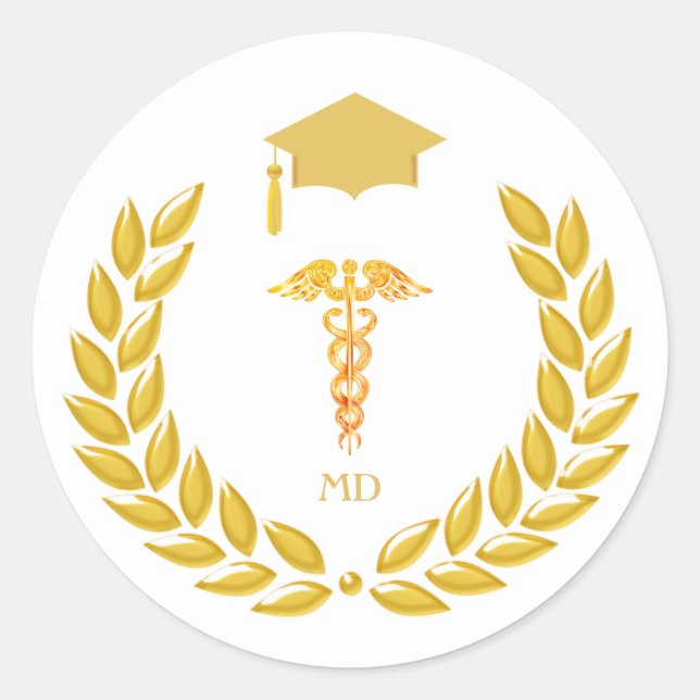 Monogramm und Golden Medical Doctor Abschluss Runder Aufkleber (Vorderseite)